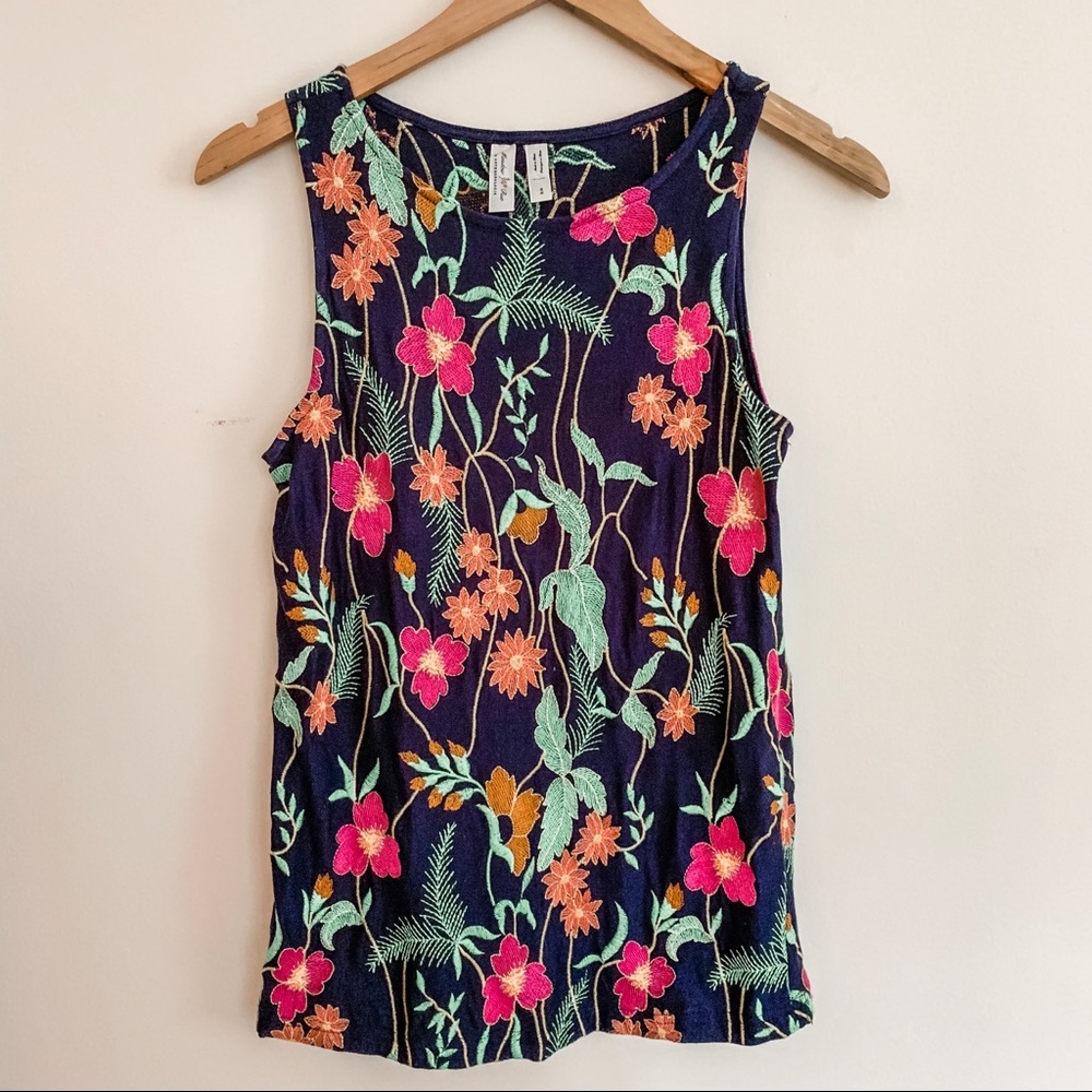 Anthropologie Meadow Rue floral embroidered tank